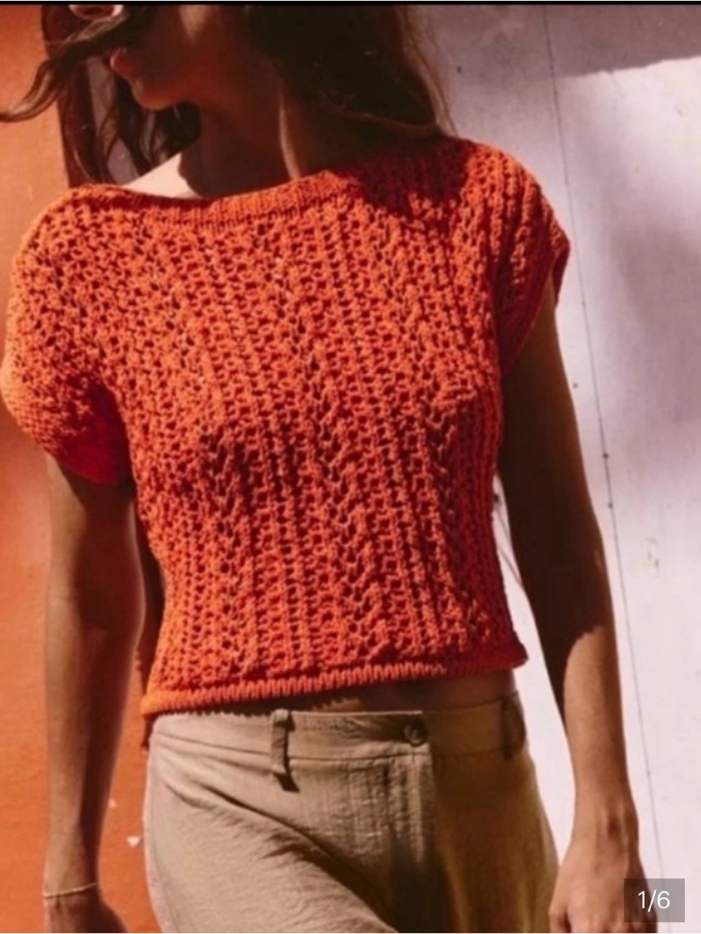 Zara Orange Crochet Knit Top